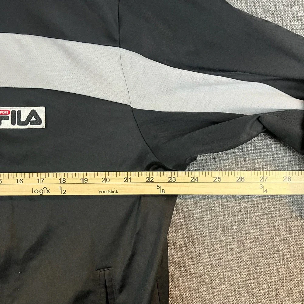 FILA Sport Track Jacket Black White Stripe Full Zip‎ Retro Athletic Mens Large